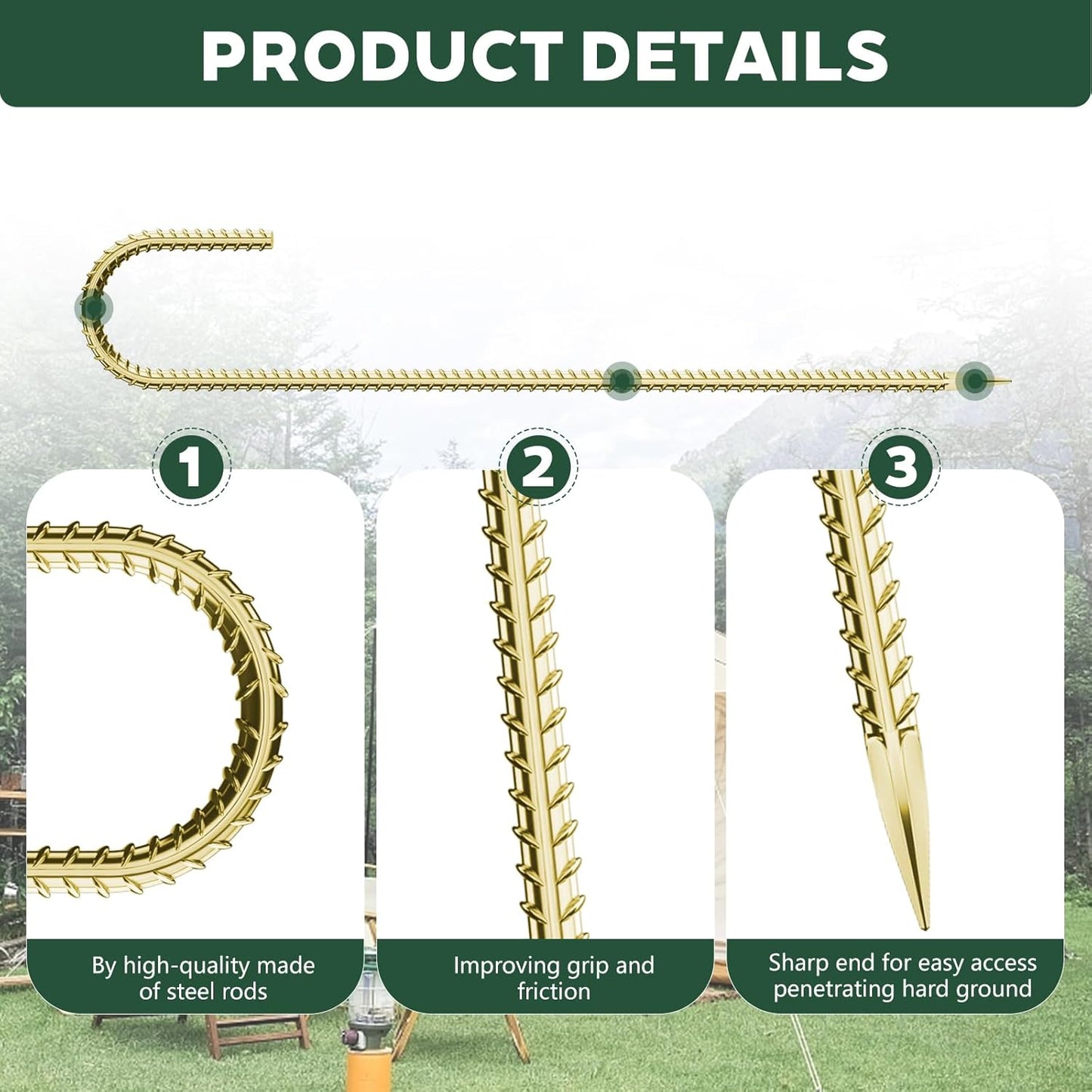 30 Pieces 12 Inch Long 1/4In Diameter Heavy Duty J Hooks,Heavy Duty Rebar Metal Fence Ground Garden Tent Stakes,Ground Spikes Anchors for Fencing,Outdoor Chicken Wire Trellis Stakes,Anti-Rust Golden