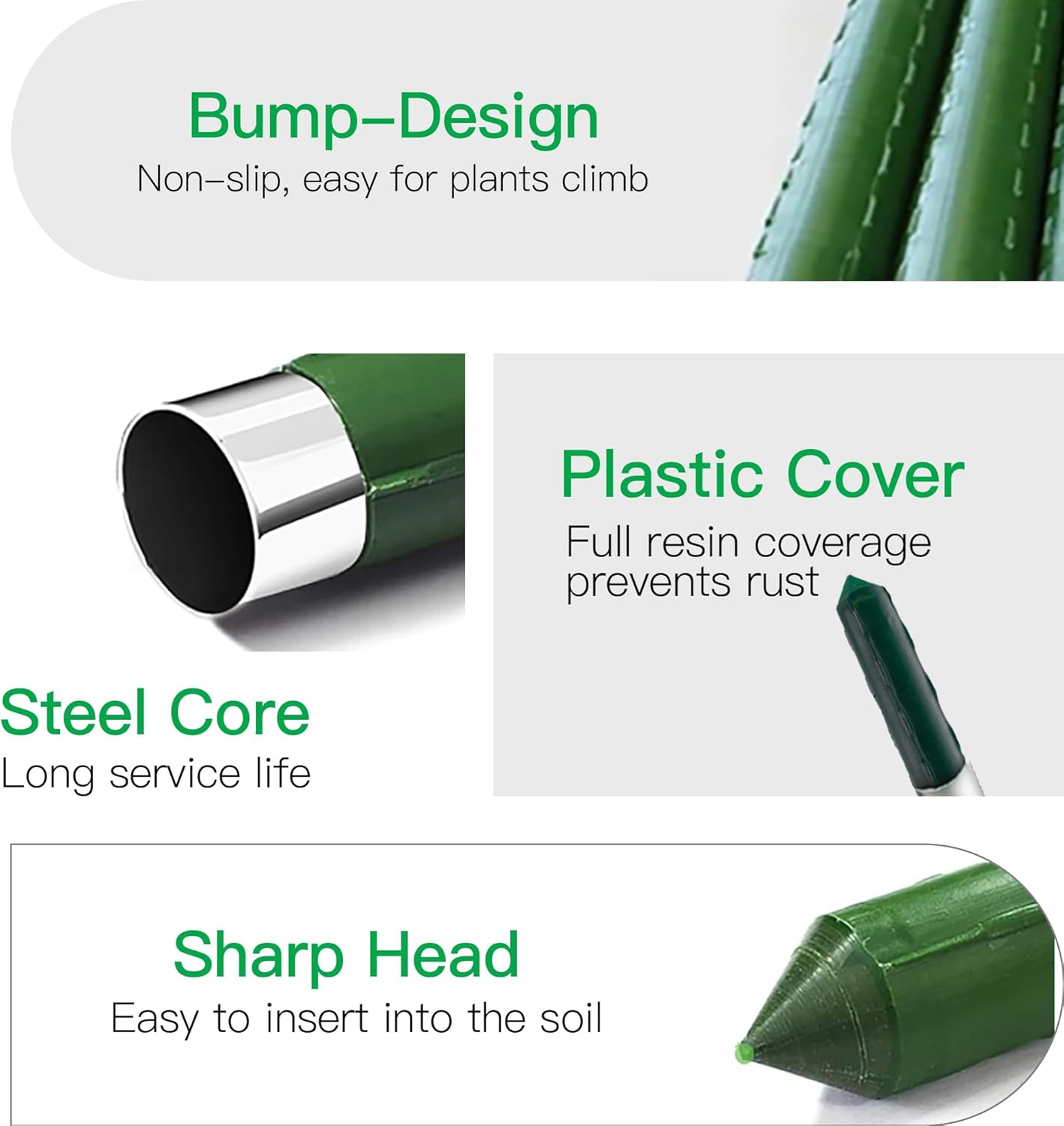 Garden Stakes 8ft, Metal Plant Stakes 8 Feet for Gardening and Farm, 0.78 Inch Dia Plastic Coated Plant Support for Tomato, Cucumber, Bean, Flower, Potted and More Climbing Plants 10 Pack