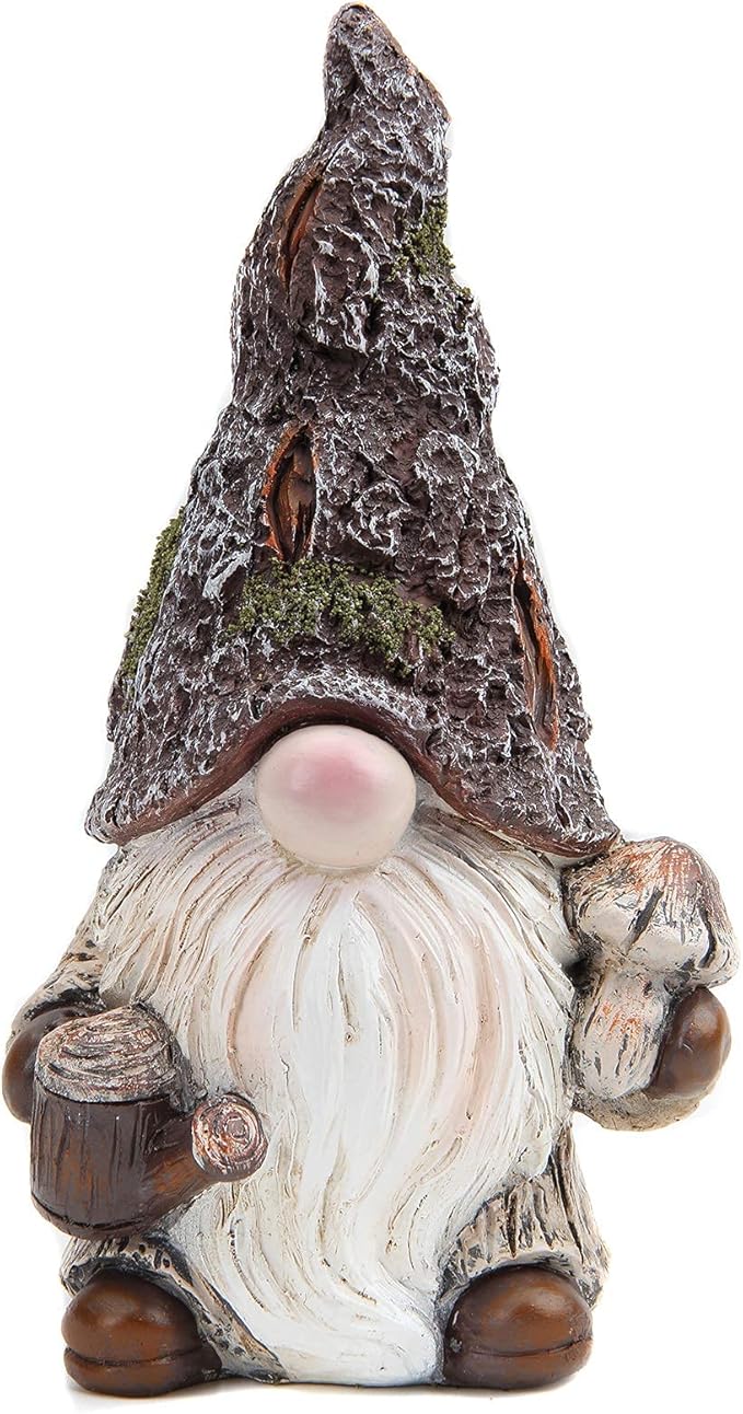Leekung Garden Gnomes Statue Garden Decor,Outdoor Gnomes Garden Decorations,Indoor gnome Figurine Woodstone Color for Home Decoration