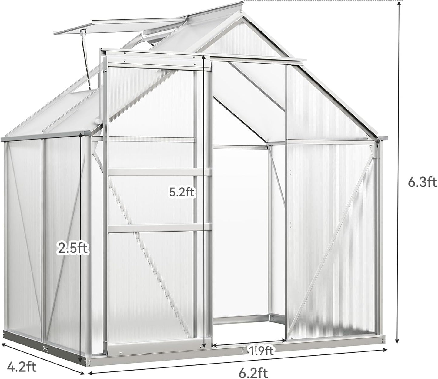 YITAHOME 10x12FT Polycarbonate Greenhouse for Outdoors, Large Heavy Duty Aluminum Greenhouses with Sliding Doors and Vent Window, Walk-in Greenhouse for Garden Backyard, Simple Setup, Silver