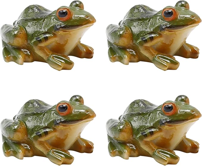 Miniature Frog Figurine, Fish Tank Decoration for Miniature Fairy Garden and Terrarium Statue(4 pcs)