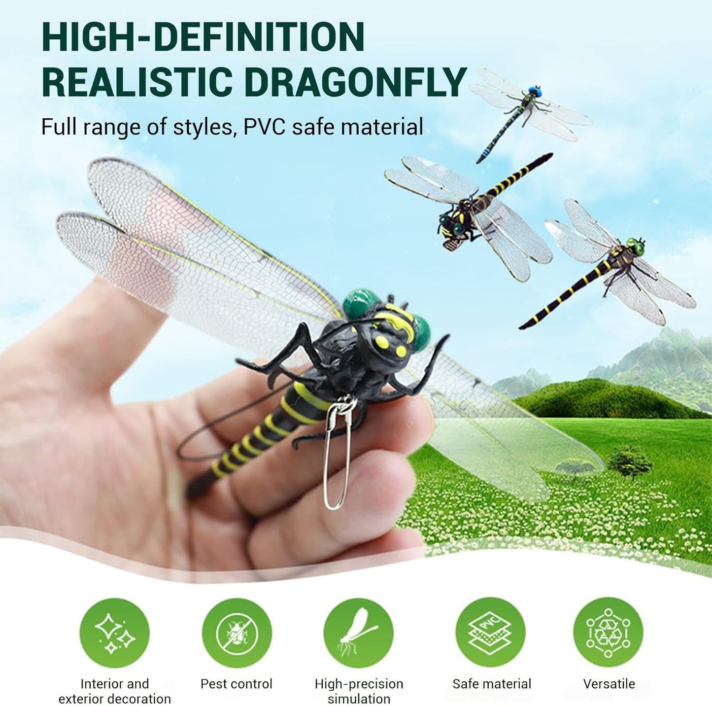 2 Pcs Dragon Fly Clips for Bugs Repellent, 3D Artificial Dragonfly Hat Clip, Dragonfly Garden Decor (Independent Dragon Fly 2 Pcs)