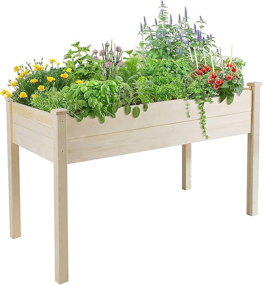 Crownland Outdoor 4 ft Stand-up Raised Garden Bed Wooden Garden Box for Backyard, Vegetables Herbs Flowers Planter, Suitable Elevated
