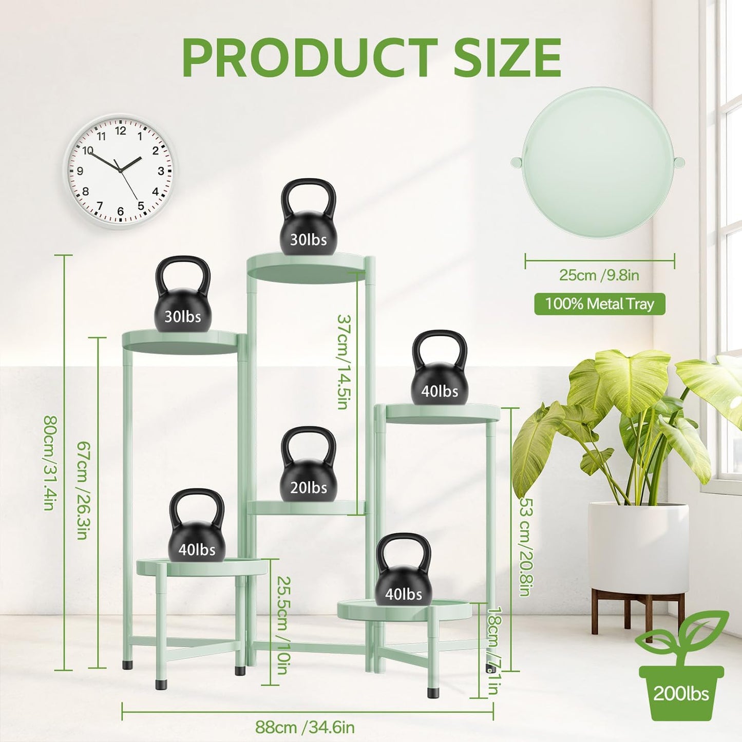 iDavosic.ly 6 Tier Large Plant Stand Indoor, 10 Inch Wide Tall Corner Metal Plant Stands Outdoor for Multiple Plants, Folding Tiered Flower Display Holder Rack Shelf, Light Green