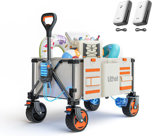 Litheli Electric Wagon Cart with Battery Power, All-Terrain Wheels & Variable Speed | 200L Capacity, 300 lbs Heavy-Duty Utility Wagon for Camping Gear, Beach Trips, Garden Tools & Shopping Hauls