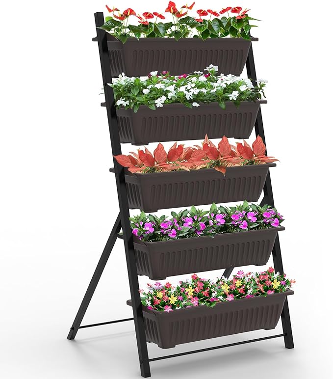 G TALECO GEAR Vertical Garden Planter, 5 Tiers Vertical Raised Garden Bed Metal Elevated Herb Planter Box Vegetable Flower Planters for Patio Deck Outdoor Indoor
