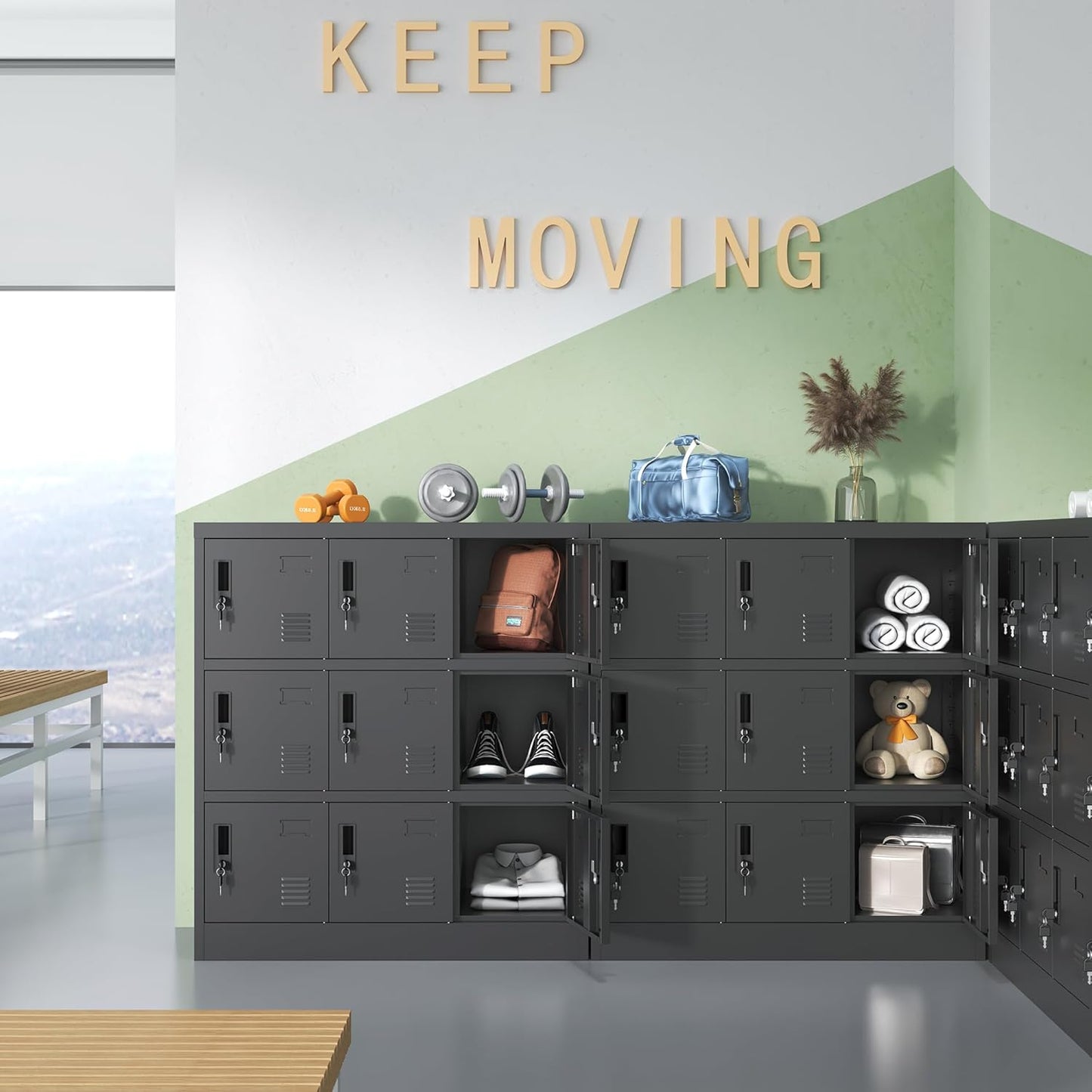 Metal Lockers for Employees,Office Storage Locker with 9 Doors Black,Employee Locker with Lock and Card Slot,Steel Staff Locker Storage Cabinet for Gym Home School Garage,Assembly Required