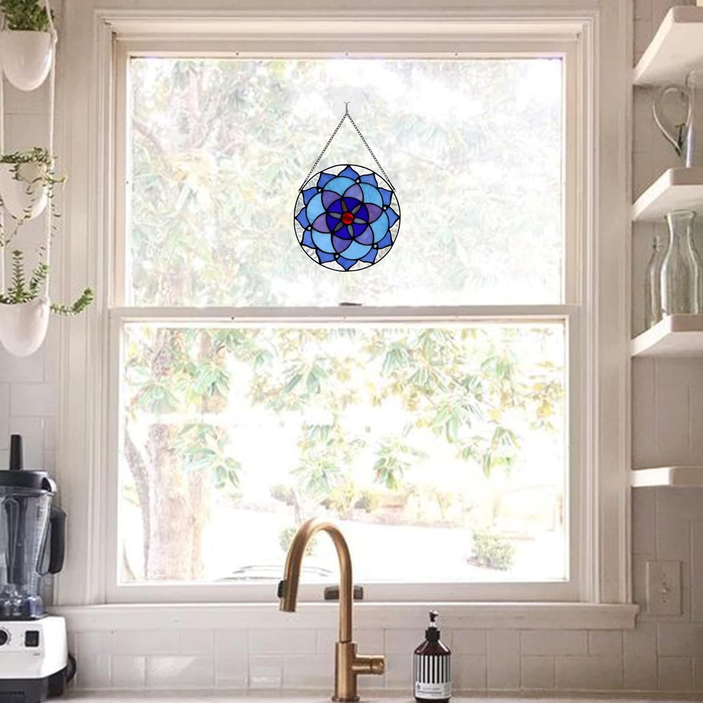 Flower of Life Decor Stained Glass Window Hanging,Sacred Geometry Spiritual Gift for Mom on Thanksgiving Day,Christmas,Mother's Day