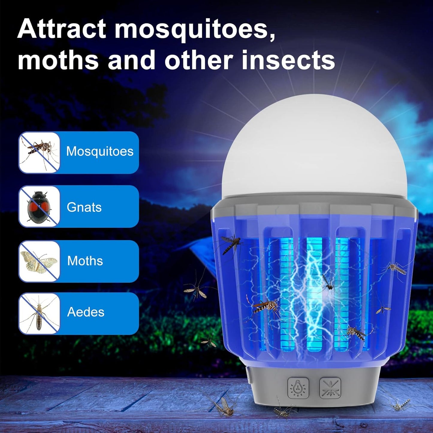 Wisely Bug Zapper Outdoor/Indoor Electric, USB-C Rechargeable Mosquito Killer Lantern Lamp, Portable Insect Electronic Zapper Indoor, with LED Light, 3-Pack