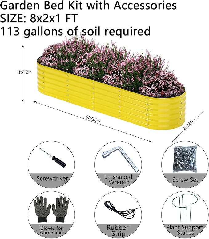 Galvanized Metal Planter Raised Garden Bed Kit for Gardening Outdoor，8x2x1ft Planter Grow Garden Box Raised Flower Bed，Long Vegetable Clearance Herb Raised Garden Beds for Gardening