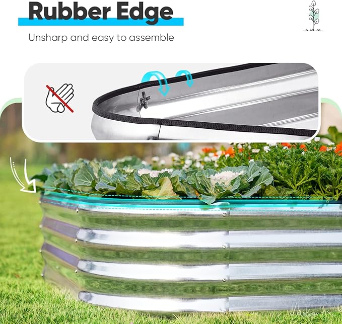 Quictent Galvanized Raised Garden Bed Kit, 8x4x1 ft Oval Metal Planter Box for Vegetables, Rubber Strip Edging Included (Silver)