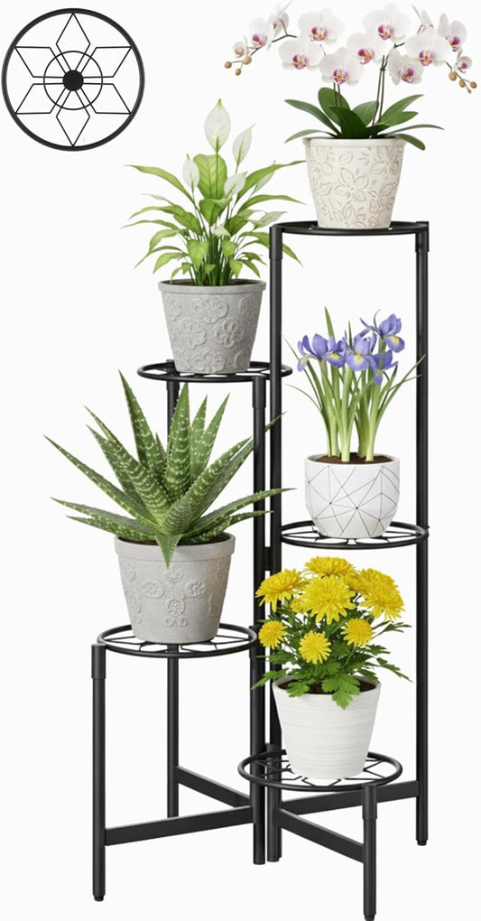 Plant Stand 5 Tier Indoor Metal Flower Shelf for Multiple Plants Corner Tall Flower Holders for Patio Garden Living Room Balcony Bedroom Black Diamond