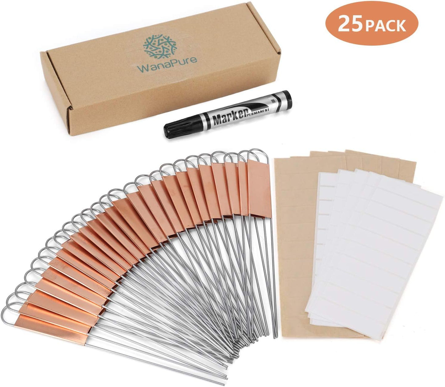 25PCS Copper Metal Plant Tags Plant Labels with 50Pcs Labels, Rainproof PET Film & Permanent Pen, 8" Weatherproof Banner Garden Markers, Marking Protection Seedling Signs Nursery Tags