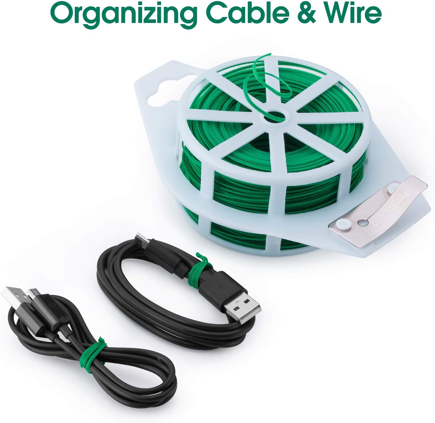 328 Feet (100m) Garden Plant Twist Tie with Cutter Reusable for Plants Growth and Care, Tie Wire Reel for Home and Office Cable Organization, Multifunctional Twist Ties (Green) Rool for Cord & Bag