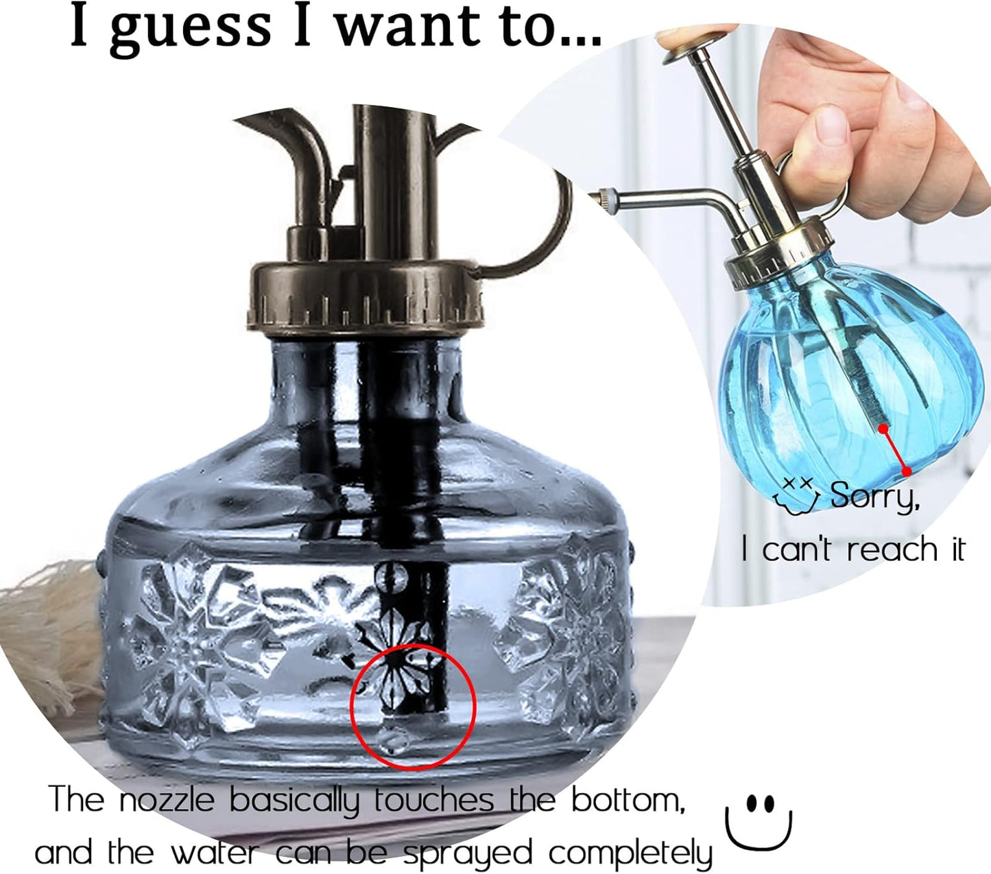 XXXFLOWER Glass Plant Mister Spray Indoor Plant Spritzer Succulent Watering Bottle with Bronze Pump 6 Inches for Home Decor Vintage (Grey)