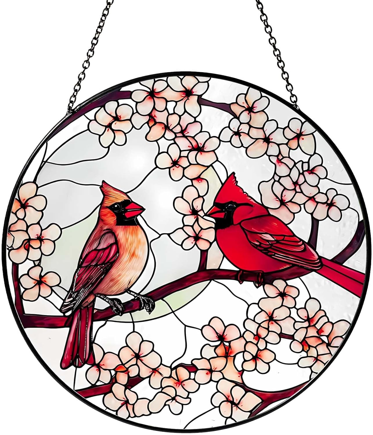 Cardinal Sun Catcher Stained Glass Window Hanging Cardinal Decor Gifts for Women Handmade Sun Catcher Decoration for Garden Home Housewarming Gift Valentine's Day Gifts（6 inch）