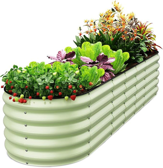 Oval 8x2x1.5 FT Galvanized Raised Garden Bed Kit, 31 in 1 Large Metal Planter Box for Outdoor Gardening, 18” Garden Bed for Vegetables Flower Herb(Sage Green)
