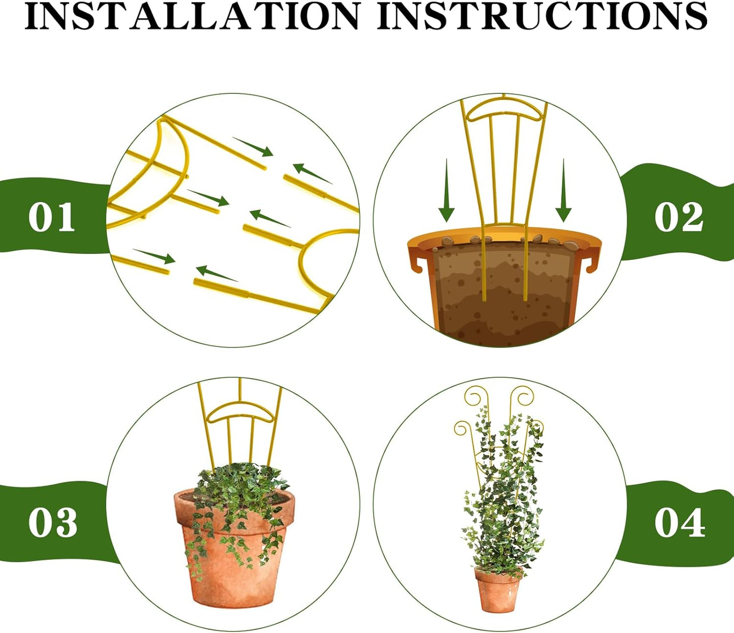 ZOUTOG Trellis for Climbing Plants Indoor 4 Pack 30 Inch,Rustproof Metal Garden Trellis for Potted Plants,Sturdy Houseplant Support Indoor Outdoor for Ivy Pothos Monstera Hoya Flower Vine(Golden Moon)