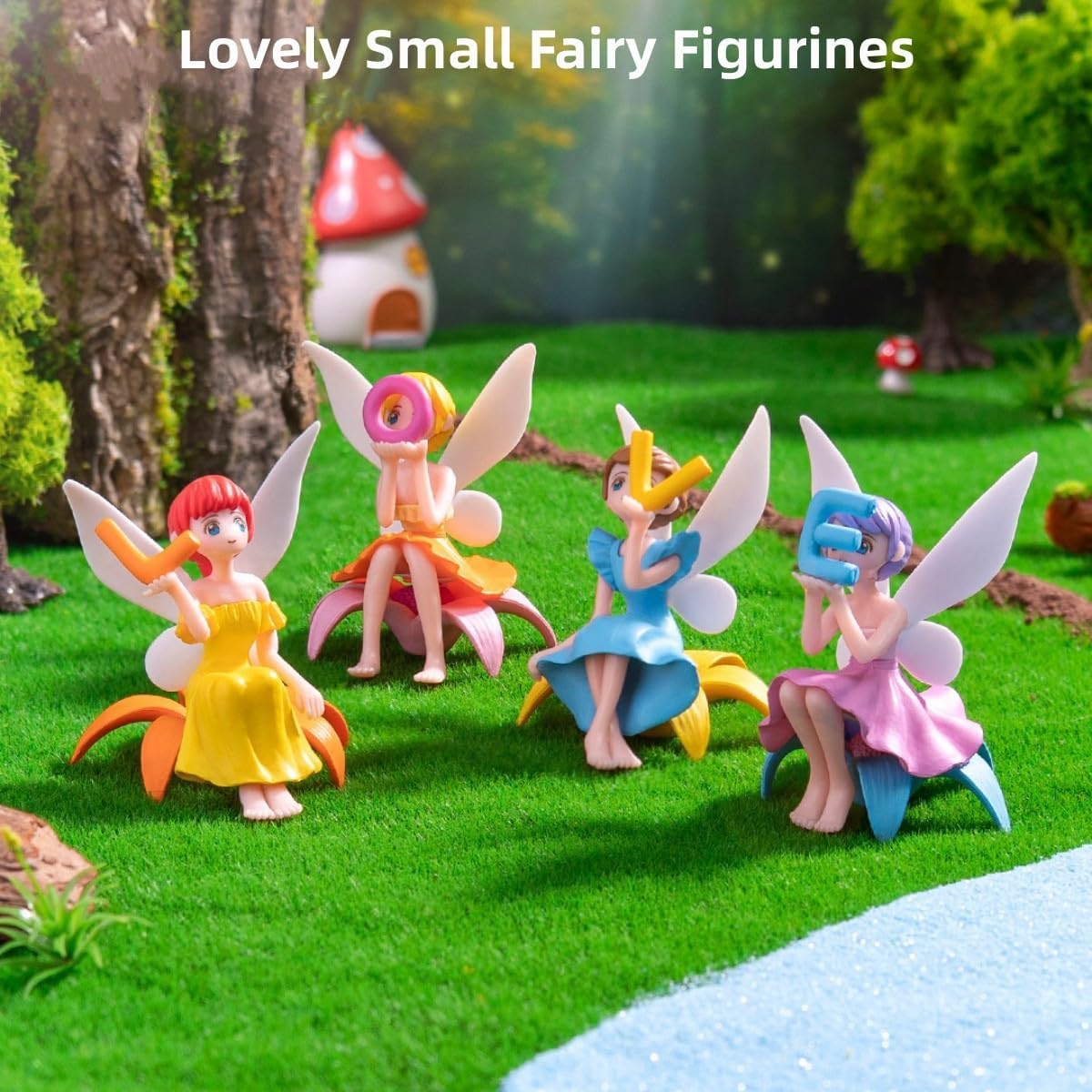 Lovely Small Fairy Figurines, Miniature Fairy Garden Accessories for Fairy Garden, Birthday Cake Topper, Flower Pot, Home Decoration,Girl Fly Wing Figurines for Car Decor, 4 Pieces