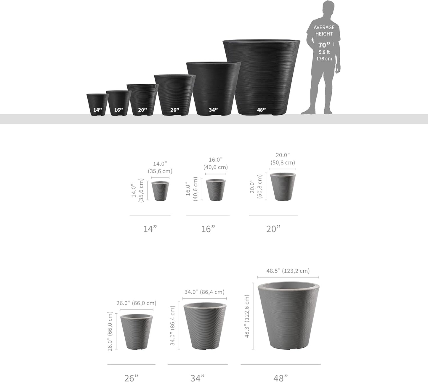 Crescent Garden Madison Planter– Weather-Resistant, Double Walled Indoor/Outdoor Plant Pot with Drain Hole – Large Plastic Plant Pot, 26" W (Mocha)