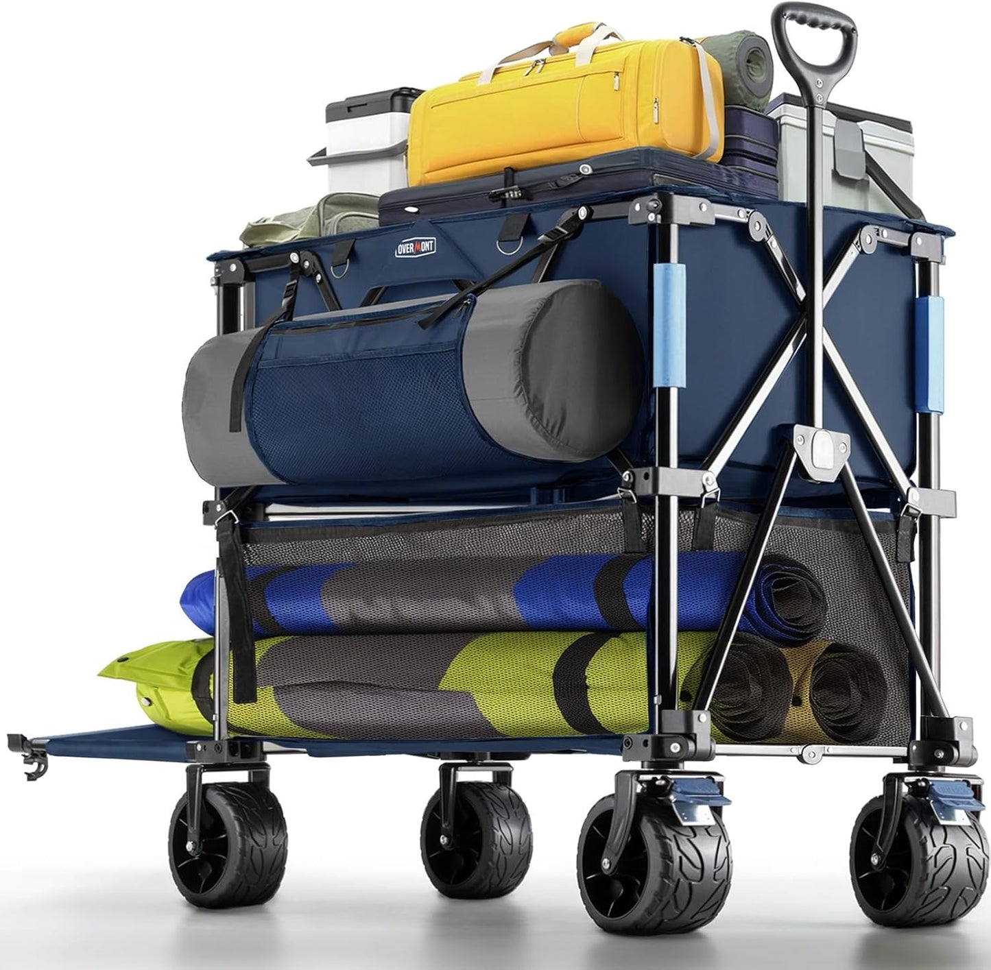 Overmont 400L Foldable Double Decker Wagon - Large Capacity Collapsible Wagon Cart- 47" Extra Long Extender - All-Terrain Big Wheels for Beach Sports Grocery, Support Up to 450lbs
