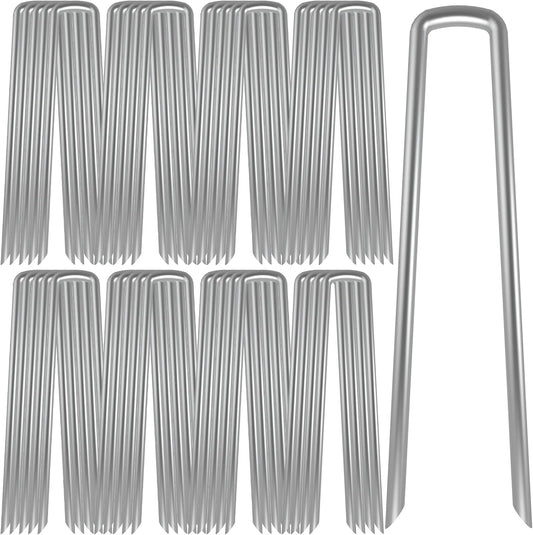 AAGUT 12 Inch 8 Gauge Landscape Staples 40 Pack Galvanized Garden Stakes Heavy Duty Sod Pins Fence Ground Stakes for Weed Barrier Fabric Ground Cover Dripper Irrigation Tubing Soaker