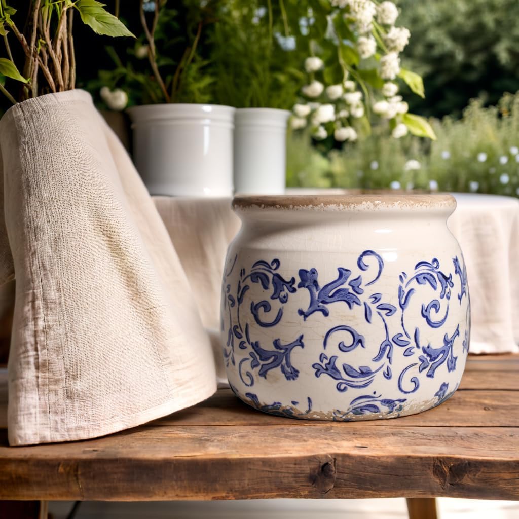 Ceramic Planters for Indoor Plants, Plant Pots with Drainage Hole, 6.29in. Flower Pots for Indoor Plants, Planters & Succulent Pots, Crackle Glaze Finish Plant Pots, Light Blue