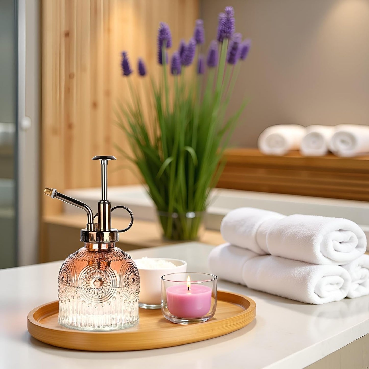 Glass Plant Mister Spray Bottle, Vintage Plant Spritzer, Succulent Watering Bottle Glass with Top Pump, Small Plants Sprayer Watering Can for Indoor Outdoor House(Brown and White Gradient Color)