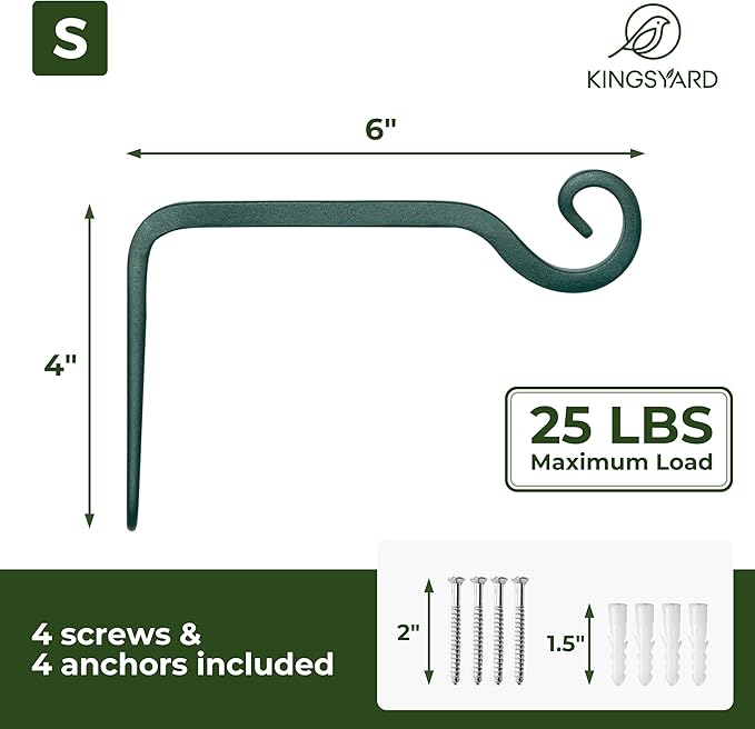 Kingsyard 2-Pack Wall Plant Hanger Outdoor - Heavy Duty Metal Hanging Bracket Hooks for Hanging Plant Bird Feeders Lanterns Wind Chimes Outdoor & Indoor, 6-Inch/Green