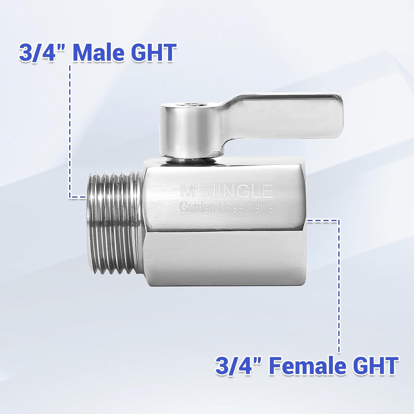 M MINGLE Garden Hose Shut Off Valve, Heavy Duty 304 Stainless Steel, 3/4 Inch, 2-Pack with 2 Hose Washers