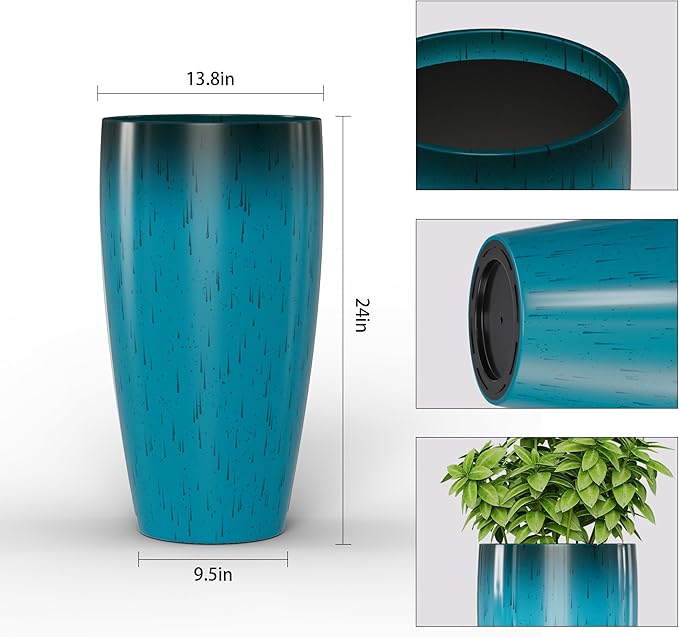 QCQHDU 24 inch Tall Planter for Indoor & Outdoor Plants, 2 Pack Sturdy Plant Flower Pots Modern Decor for Front Porch Patio Deck Living Room