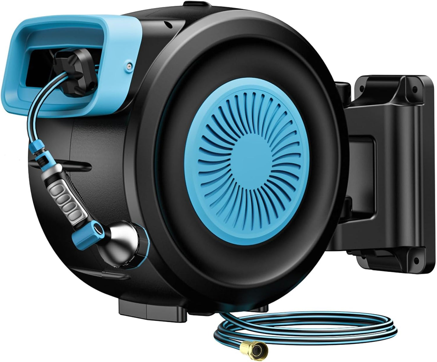 Retractable Garden Hose Reel, 100FT Portable Garden Hose with Reel, Hose Reel Wall Mount with 9-Pattern Nozzle, Automatic Rewind System, 180° Swivel Bracket, Any Length Lock (100FT)