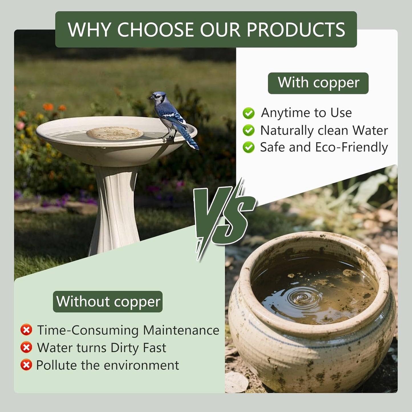 Bird Bath Copper Plate, 4 inches with 0.6mm Thickness, 99.99% Pure Copper Cleaning Plate Three Point Support,Offers Physical Safe Water Purification,Suitable for Outdoor Bird Bath (2 Pack)