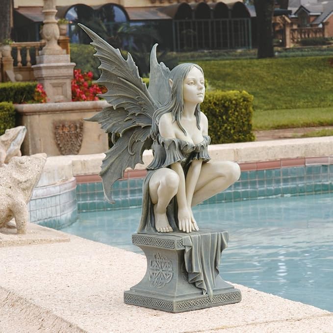 Design Toscano Celtic Fairy's Perilous Perch Outdoor Garden Statue, Large, 19 Inch, Polyresin, Two Tone Stone