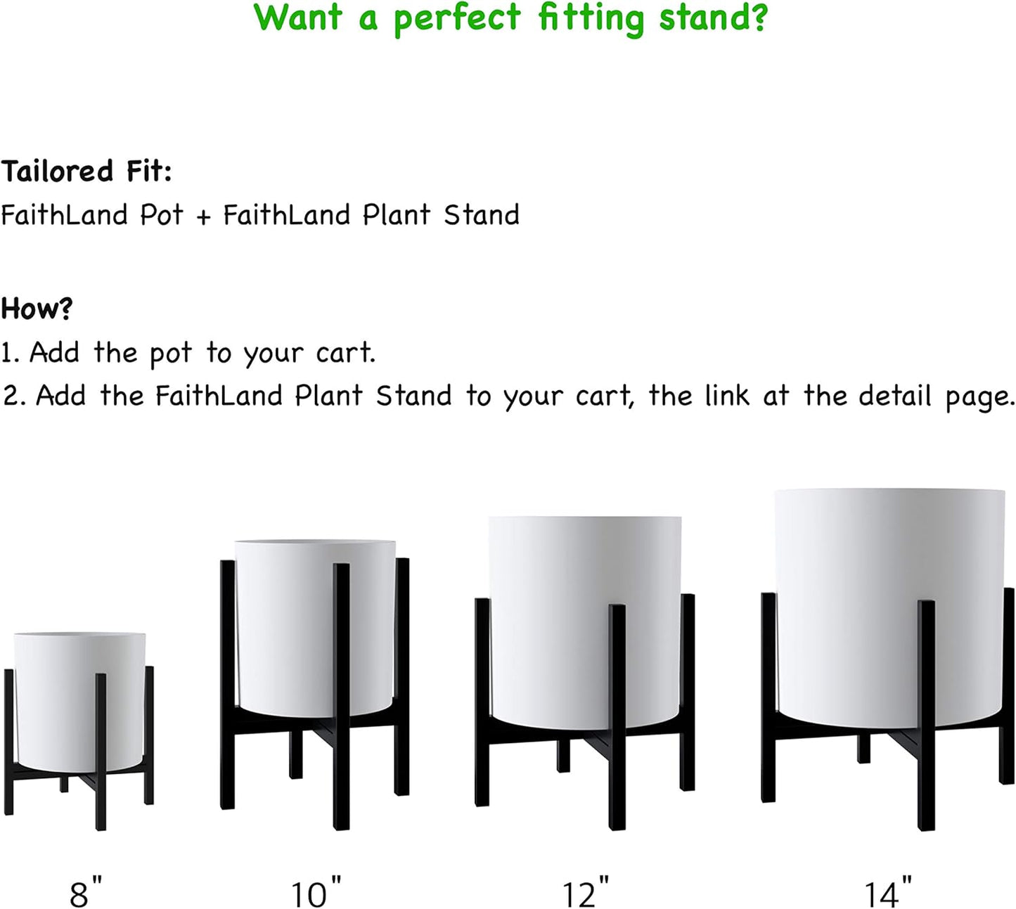 FaithLand Plant Pot 10 inch - Perfectly Fits Mid-Century Modern Plant Stand - Drainage Plug and Drainage Mesh Screen - Matte White Planter Pot - Upgraded