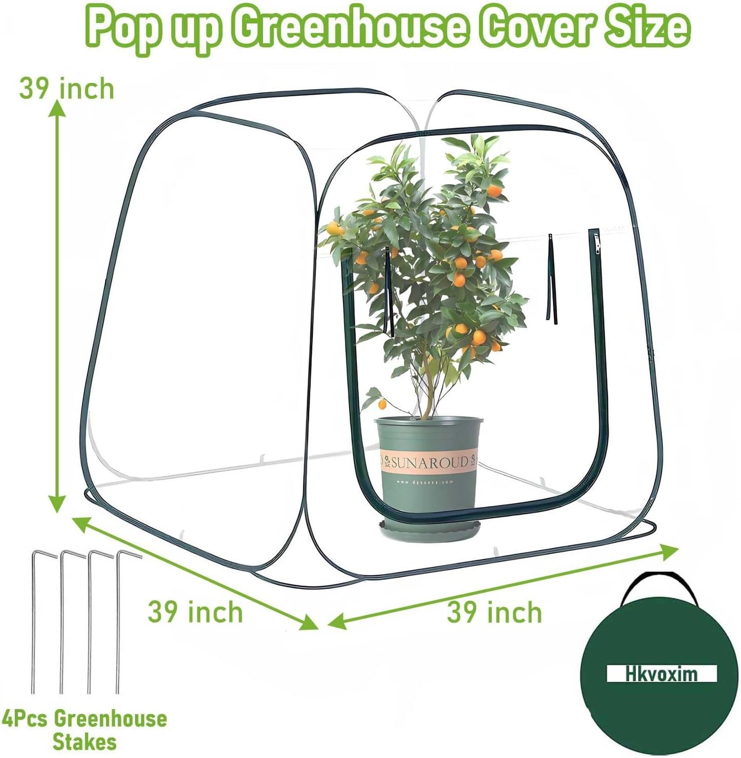 Plant Mini Greenhouse Pop Up Greenhouse Covers, Transparent Freeze Protection PVC Tent with Roll-up Zipper Entry Doors for Indoor and Outdoor Gardens Protecting Plant from Cold Frost (PVC, 39x39x39in)