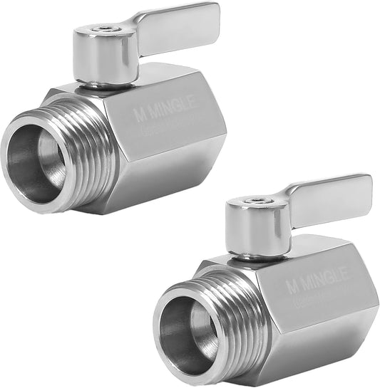 M MINGLE Garden Hose Shut Off Valve, Heavy Duty 304 Stainless Steel, 3/4 Inch, 2-Pack with 2 Hose Washers