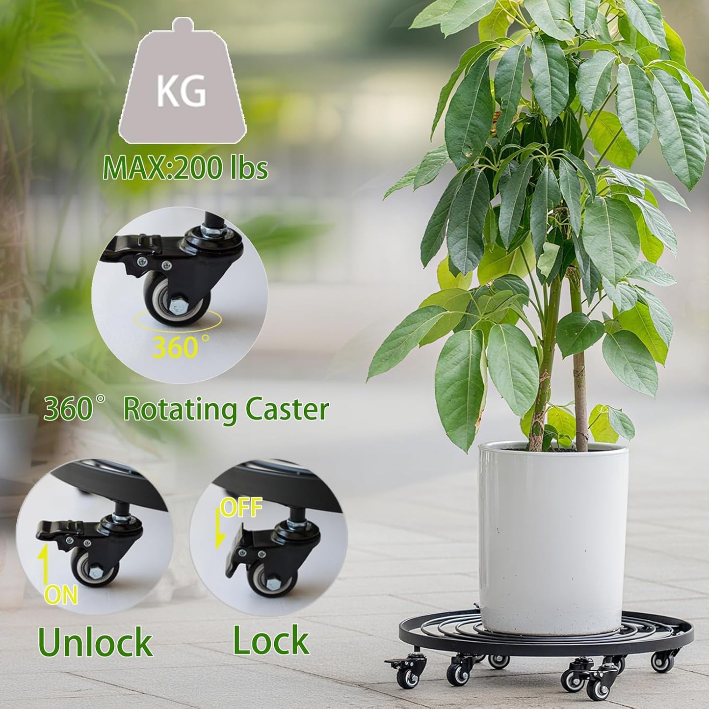 20" Heavy-Duty Plant Dolly with Wheels – Rolling Base for Indoor & Outdoor Use, Detachable Handle, 360° Swivel Wheels, Supports Up to 200 lbs – Ideal for Moving Large Pots & Trees