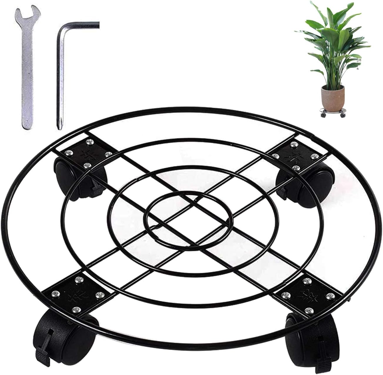 Plant Caddy with Wheels Heavy Duty Metal Iron Large Potted Plant Stand Holder Move Around Indoor Outdoor Garden Patio Flower Pot Planter Adjustable Rolling Dolly Casters with Locking Black 13 Inches …