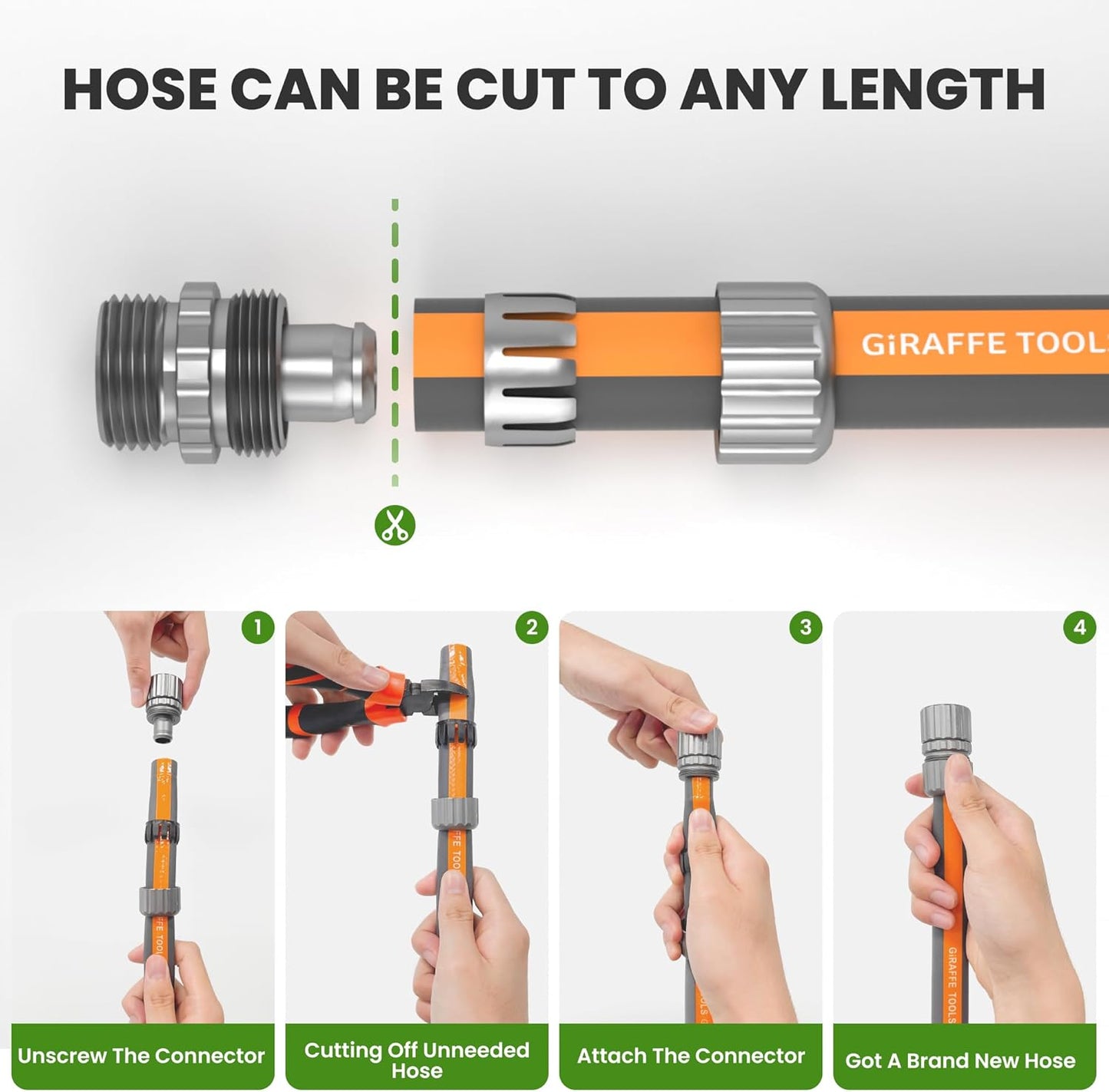 Giraffe Tools Garden Hose 25FT, 5/8" Flexible Lay Flat Water Hose, Custom Length, Leakproof Gardening Hose with Male to Female Fitting, Lightweight Hybrid Hose Pipe for Garden & Yard