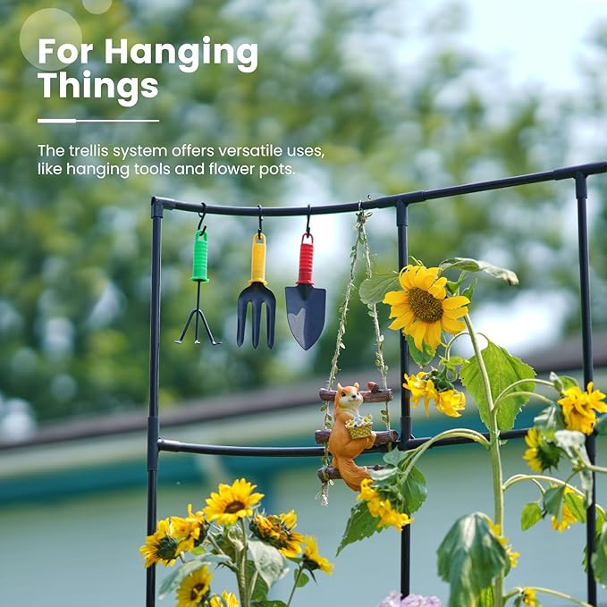 KING BIRD Raised Garden Bed with Wall Trellis Galvanized Planter Garden Box Outdoor for Gardening, Climbing Vegetables, Flowers 3.94x2.95x0.98 Ft, Dark Grey