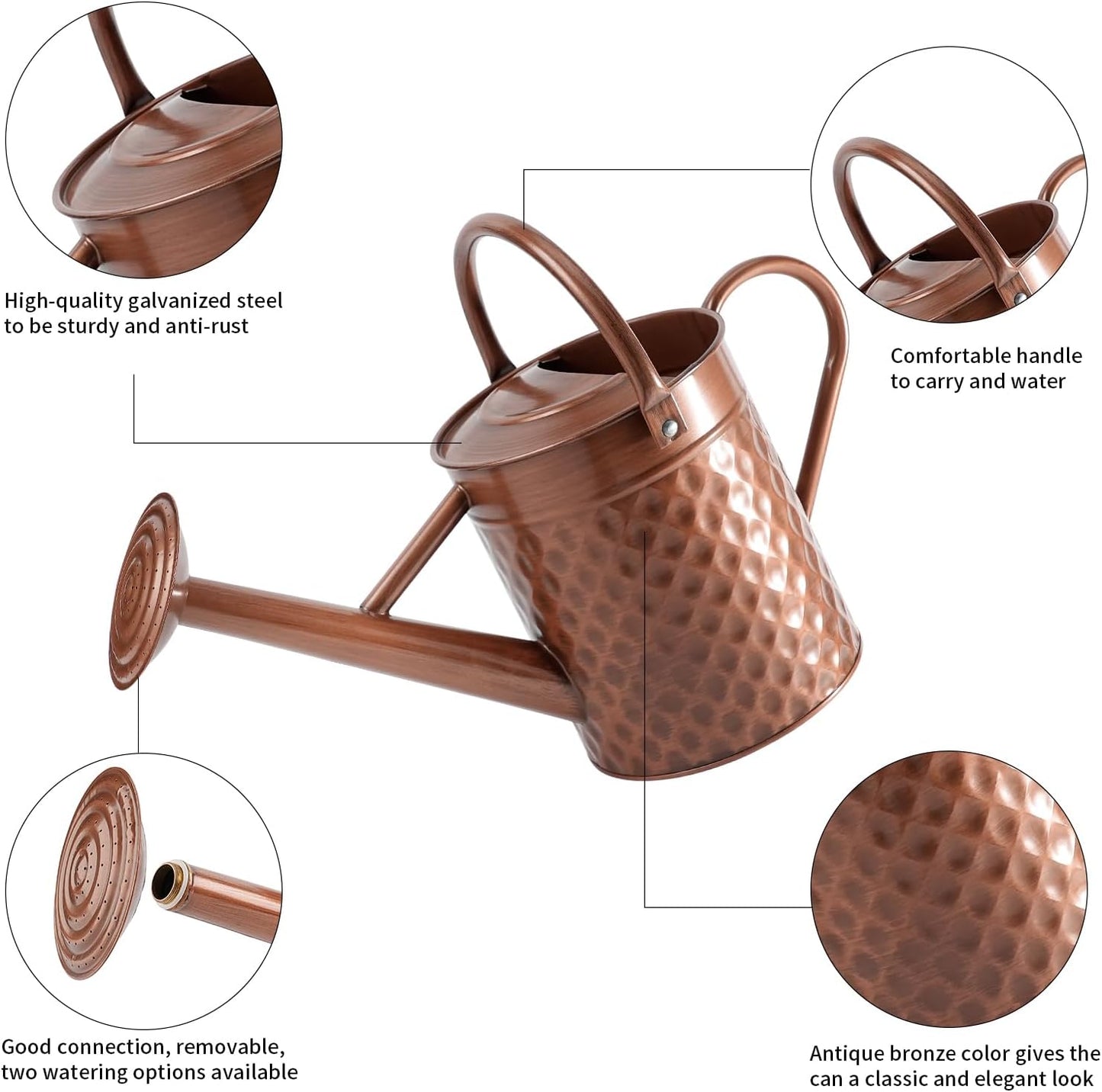 1 Gallon Metal Watering Can for Outdoor Indoor Plants, Copper Colored Watering Can with Removable Spray Spout, Ideal for Garden Watering