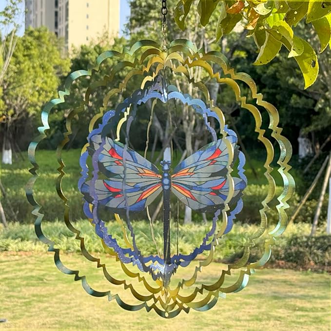 Dragonfly Metal Wind Spinners - Hanging Dragonfly Wind Spinner for Outdoor & Indoor Decorations, Dragonfly Gifts for Women Mom Grandma Wife, 12 inch 3D Wind Spinner for Ornament Gifts