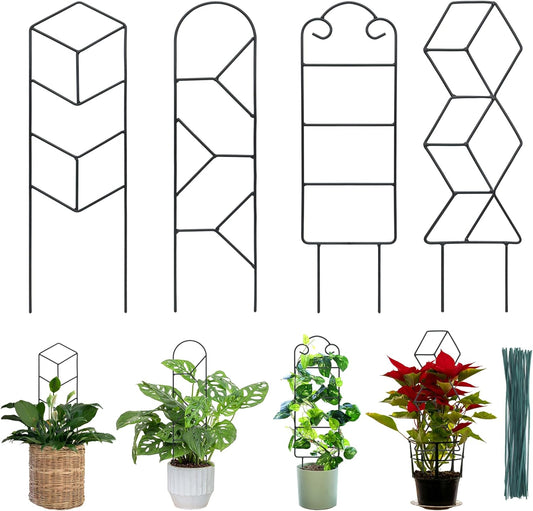 16 Inch Plant Trellis Indoor for Potted Plants 4 Pack Indoor Plant Trellis for Climbing Plants Houseplant Trellis Metal Garden Pot Trellis for Vine Ivy Support(16inch Black)