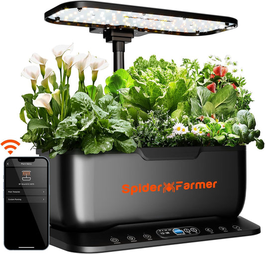 Spider Farmer SmartG12 Hydroponics Growing System, 12 Pods Indoor Garden with 36W LED Grow Light Full-Spectrum, APP & WiFi Controlled, 6L Water Tank, Pump System, Automatic Timer