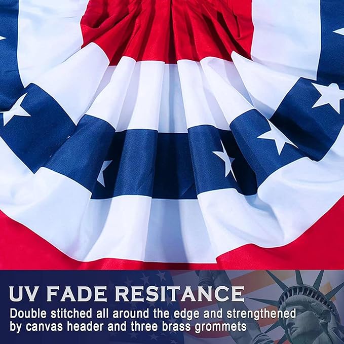 USA Pleated Fan Flag American US Bunting Flag Patriotic Half Fan Banner Flag with Canvas Header and Brass Grommets for 4th of July Memorial Day Indoor Outdoor Decoration (4, 3x6 Feet)