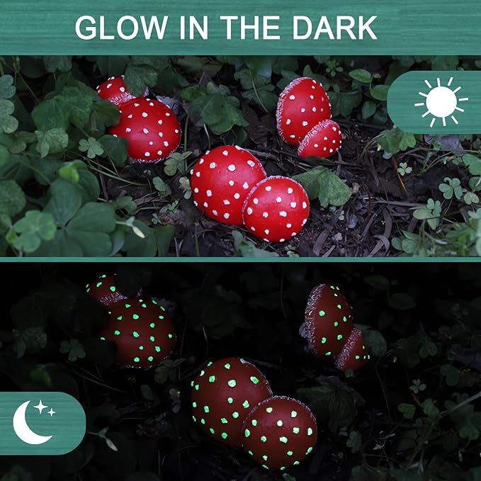 OwMell Glow in The Dark Mushroom Tree Hugger, Set of 3 Mushroom Decor Decorations for Garden Yard, Mushroom Tree Decorations Outdoor, Mushroom Statue Figurines, Fairy Garden Decor Accessories