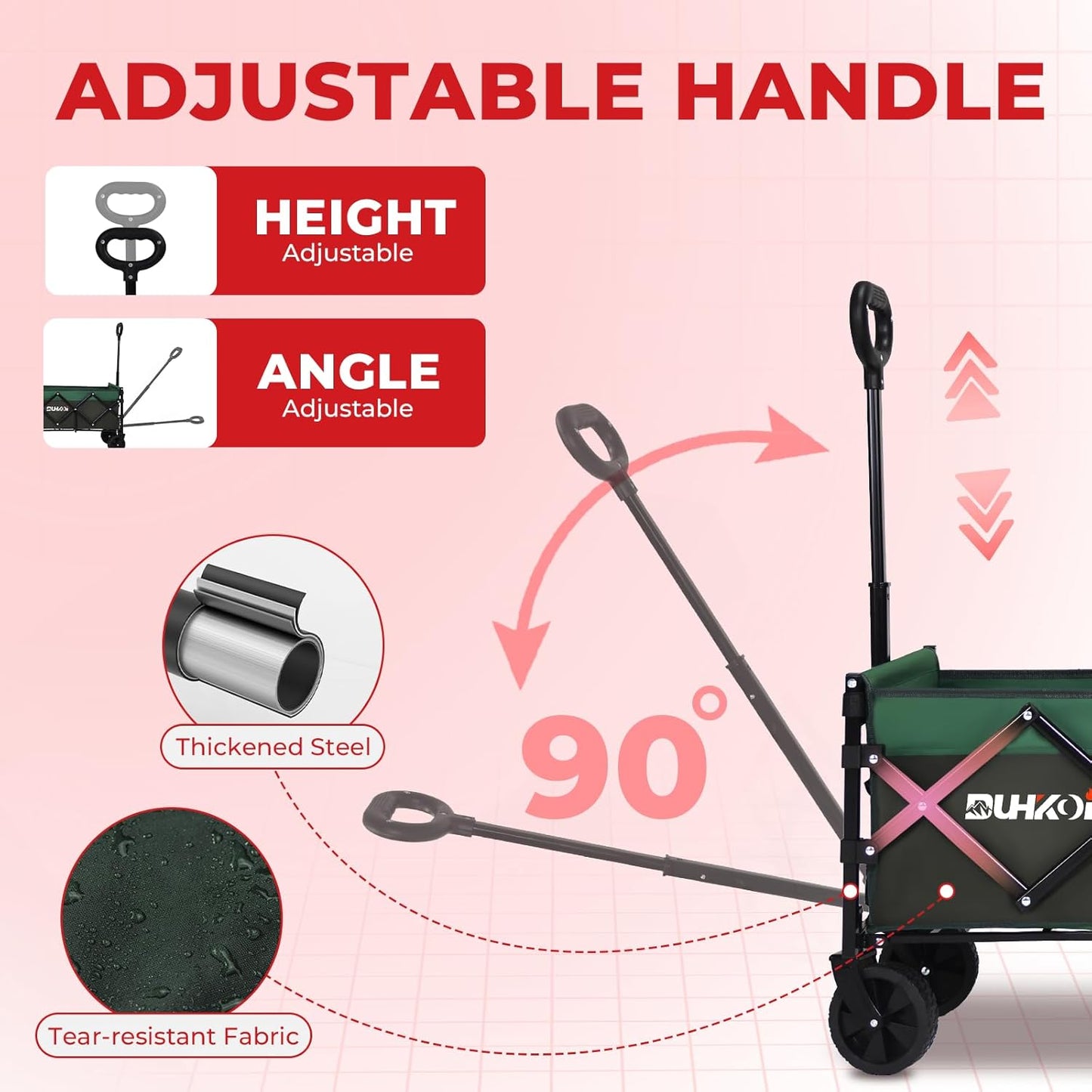 Collapsible Wagon Cart with Wheels Foldable,11 Lbs Lightweight Portable Folding Utility Wagon,90 L Heavy Duty Grocery Shopping Carts,Versatile for Garden Sports Camping Outdoor Use (Army Green)