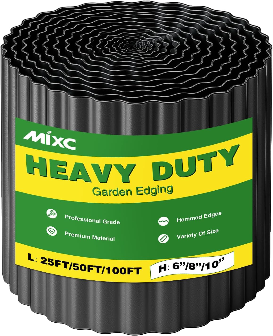 MIXC Corrugated Metal Garden Edging, Landscape Border for Lawn, Flower Bed & Paver (Black, 8 Inch × 25FT)