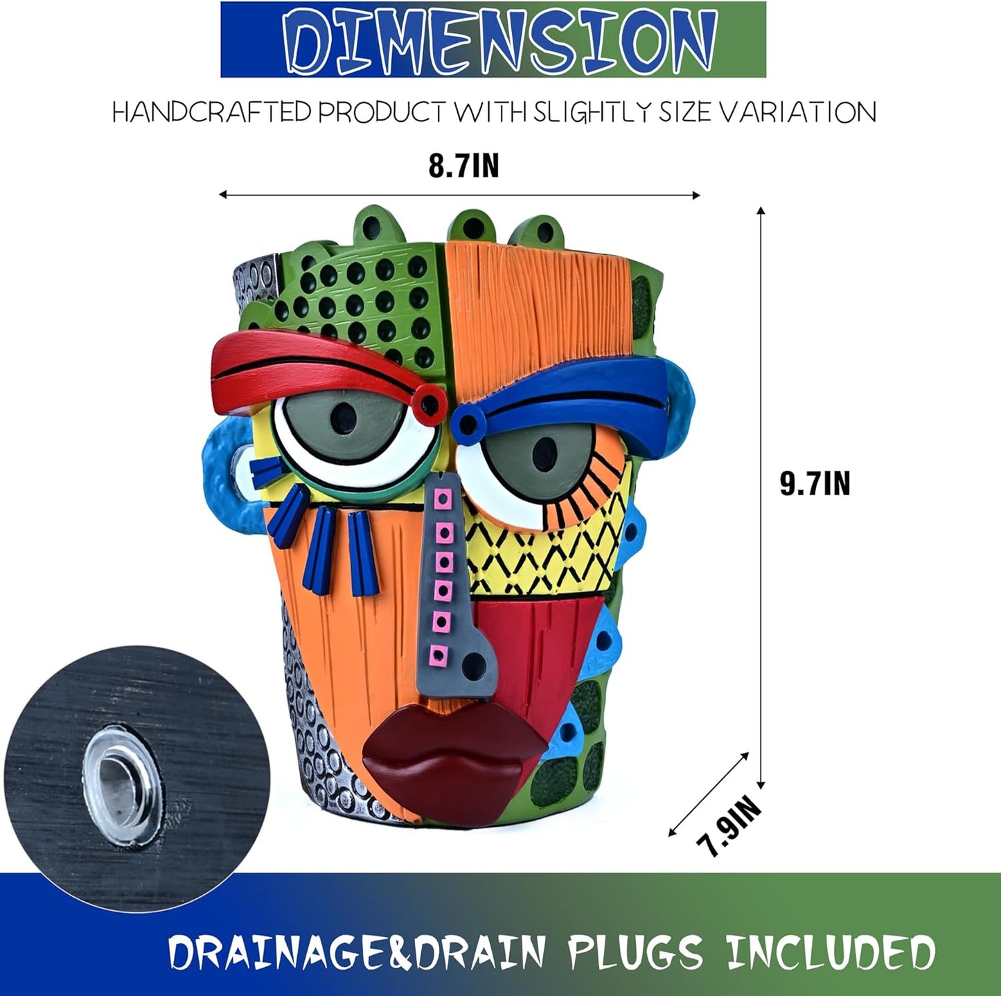 Bohemian Face Planter Pots for Plants,Hand-Painted Colorful Flower Pots with Drainage, Indoor Outdoor Garden Decor Gift(Modern,Large)